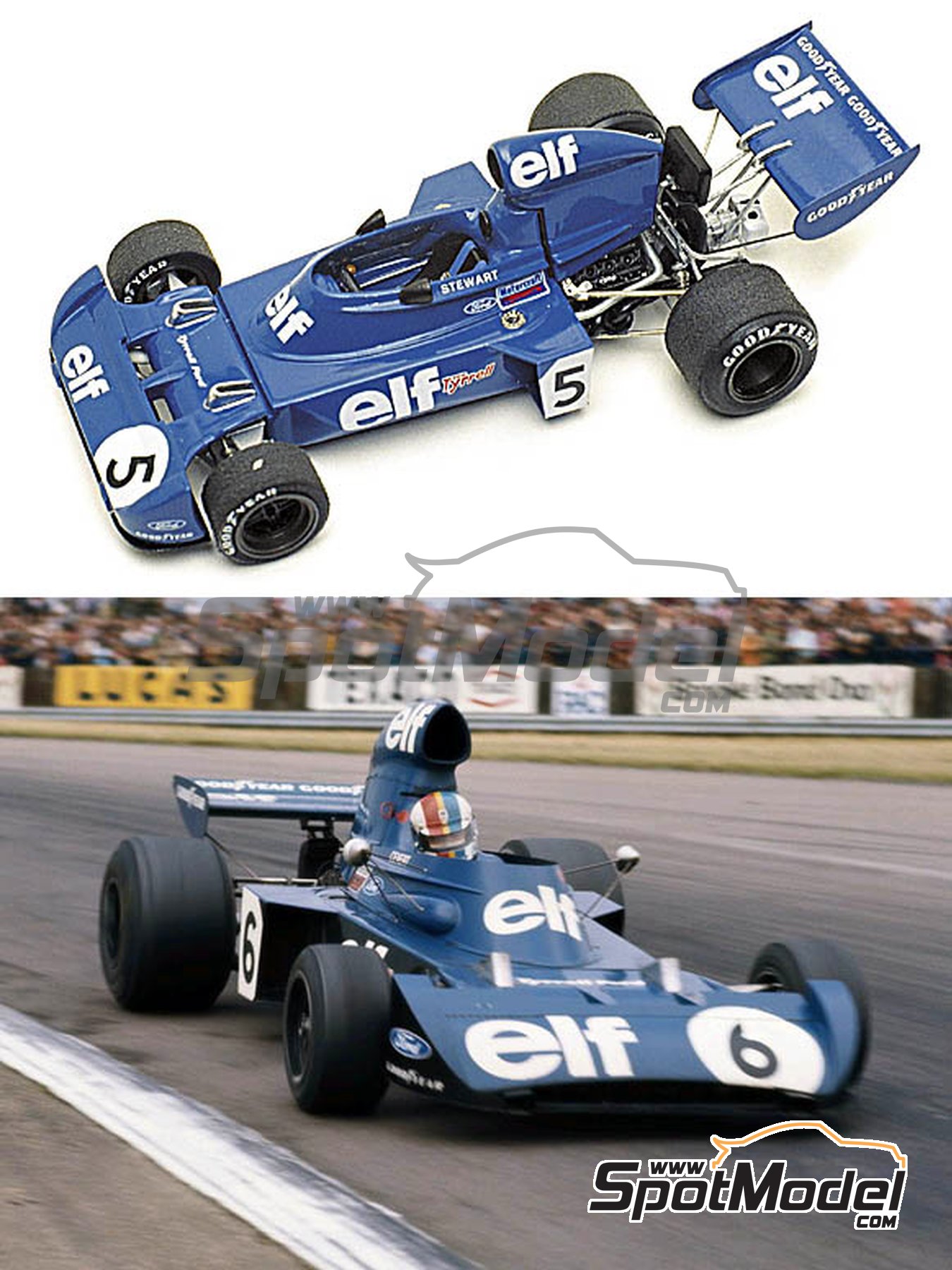 Tyrrell Ford 006 Tyrrell Racing Team sponsored by ELF - Italian Formula 1  Grand Prix 1973. Model car kit in 1/43 scale manufactured by Tameo Kits 